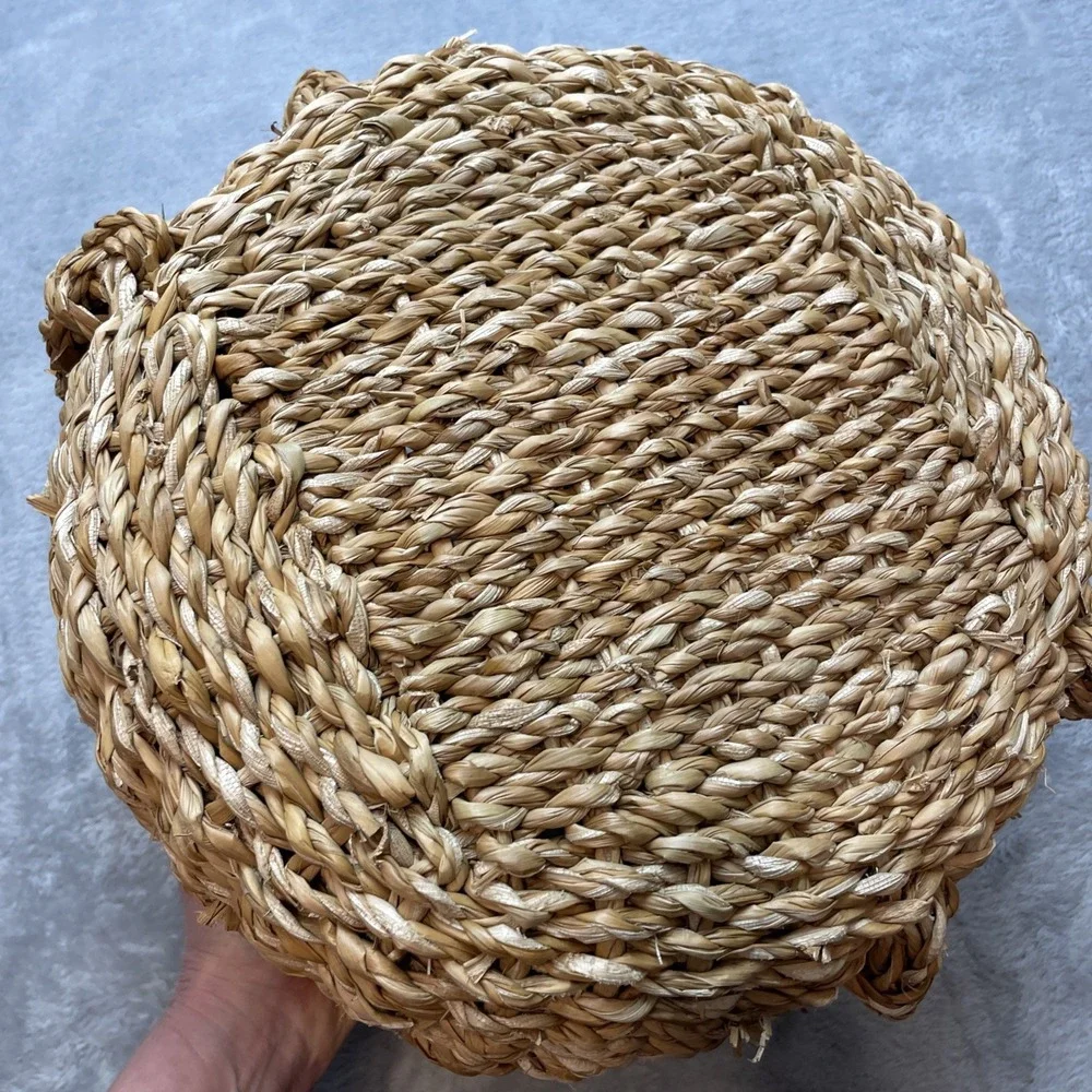 Woven Round Seagrass Belly Basket Wicker Home Storage Handled Beehive Bowl Boho